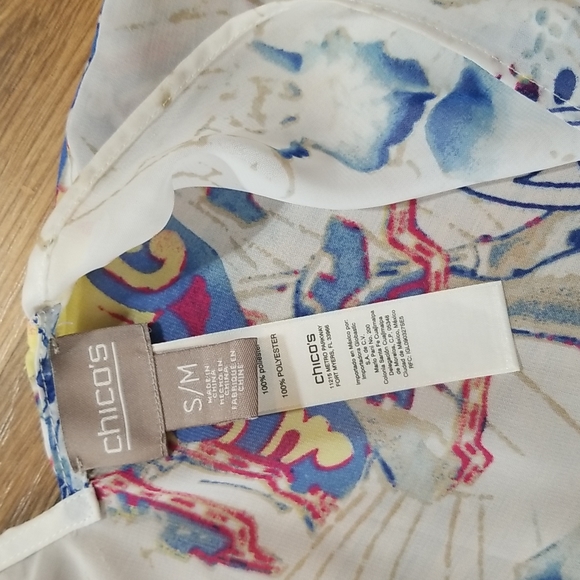 CHICO'S Blue White Floral Sheer Kaftan - Picture 2 of 10